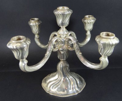 Auktion 366<br>grosser, 5-flammiger Kerzenhalter, Silber-835-, H-23 cm, D-28 cm, 750 gr. [1]