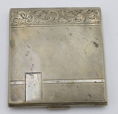 Auktion 344<br>Zigarettenetui um 1920/30, Alpacca, Gebrauchsspuren, ca. 8,7 x 7,8cm. [1]
