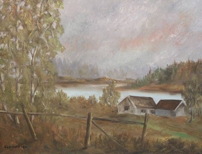 Auktion <br>Grafstöm 84 o.ä., Landschaft, wohl Skandinavien, Öl/Hartfaser, gerahmt, RG 65 x 83cm. [1]