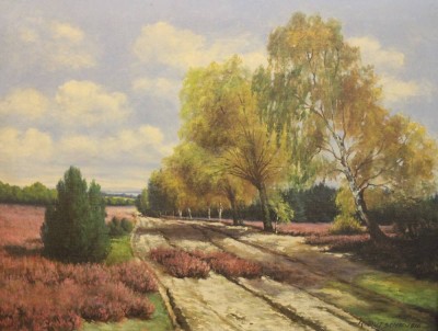 Auktion <br>R.Rutsche 1916, Heidelandschaft, Öl/Leinwand, gerahmt, Rg 69 x 85cm. [1]
