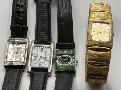 Auktion 371<br>4x eckige Quartz Armbanduhren, Tragespuren, nicht überprüft [1]