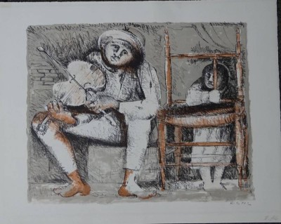 Auktion 360<br>unleserl. sign. Lithografie, BG 44x55 cm [1]