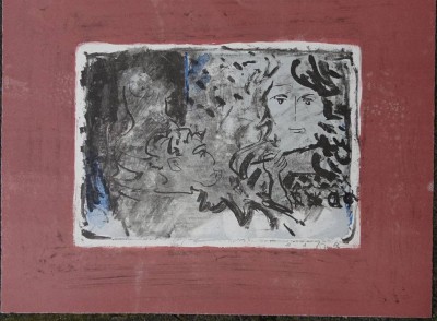 Auktion 360<br>unleserl. sign. Lithografie, Gesichter, BG 33x43 cm [1]