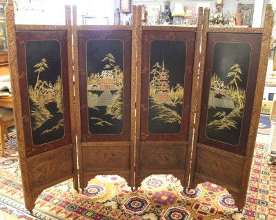 Auktion 368<br>gr. Paravant, wohl Japan, Lackarbeit, ca. H-167,5cm B-203cm.kl. Farbabplatzer etc. [1]