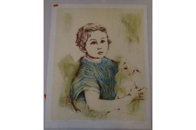 Auktion 360<br>Michele MAINOLI (1927-1991) Kinderportrait, Litho, Widmung für Frau Zürcher, BG 56x45 cm [1]