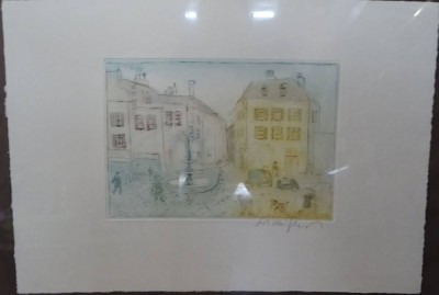 Auktion 345<br>unleserl. signierte Farbradierung, 38x54 cm [1]