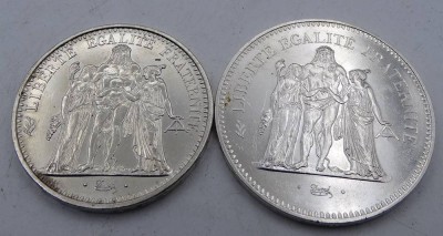 Auktion 345<br>2x Silber-Münzen, Frankreich, 50 Franc 1974, 10 Franc 1965, zus. 54,7 gr. [1]