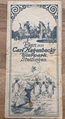 Auktion 345<br>Plan von Carl Hagenbeck Tiergarten, Stellingen. Faltplan um 1910?, etwas fleckig, 21x10 cm [1]