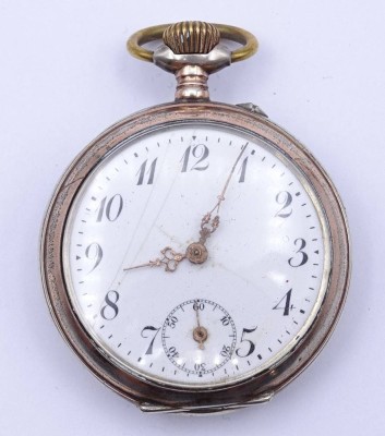 Taschenuhr, Silbergehäuse 0.800, D. 45mm,Tragespuren, mechanisch, Werk steht [1]