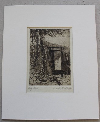 Auktion 362<br>M.P.Müller, Brücke, Radierung, ungerahmt in Passepartout, 25 x 20,5cm. [1]