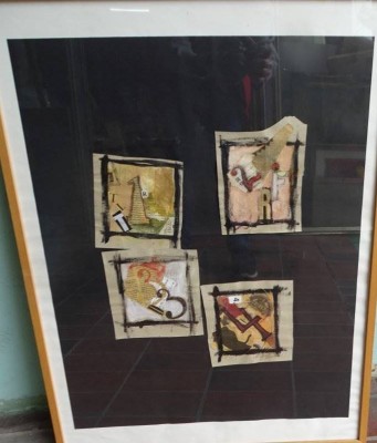 Auktion 364<br>4x kl. Lithografienen in einem Rahmen, unleserl. signiert, RG 77x57 cm [1]