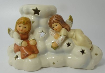 Auktion 366<br>gr. Goebel-Duftkerzen-Halter oder ähnliches, mit Engel, H-10 cm, B-16 cm [1]