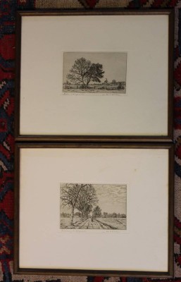 Auktion 347<br>Paar kl. Radierungen, M.P.Müller, Worpswede, je ger./Glas, RG 23 x 27,5cm, MG 11,5 x 8cm [1]
