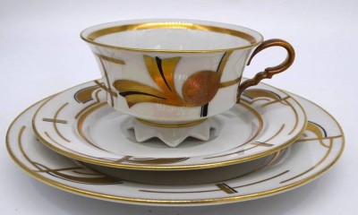 Auktion 347<br>Art Deco Sammelgedeck, Konstanz-Handmalerei, weiss/gold [1]