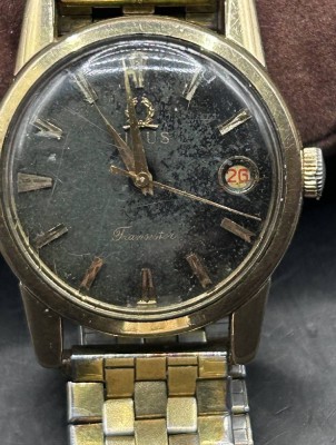 Auktion 356<br>Solvil et Titus transistor, Automatic, 21 Jewels, Schweiz, schwarzes Ziffernblatt, Werk läuft, Refernz Nr. 5872,  D-34 mm, 60-er Jahre, Stahlband, Tragespuren [1]