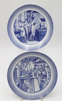 Auktion 348<br>2x Wandteller, Melitta, Küchenszenen, D-24,7cm. [1]