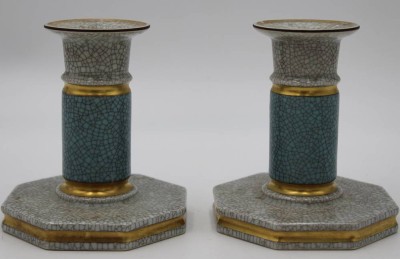 Auktion <br>Leuchterpaar,Royal Copenhagen, Craqueleé, ca. H-10,7cm [1]