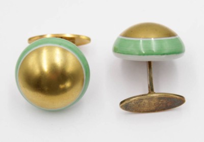 Auktion 348<br>Paar Manschettenknöpfe, Royal Copenhagen, 925er Silbermonturen vergoldet, ca. D-2cm [1]