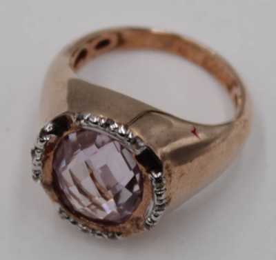 Auktion 348<br>925er Silber-Ring, rosafarbener facett. Stein, vergoldet, ca. 8,3gr., RG 56 [1]