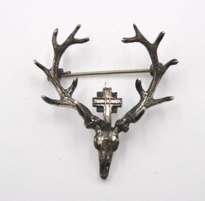 Auktion 348<br>800er Silber-Brosche, Deutsche Jagd, älter, 6gr., ca. 4 x 3,5cm [1]