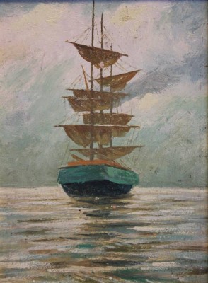 Auktion 348<br>unsign., Schiffsdarstellung, Öl/Hartfaser, gut gerahmt, RG 35 x 30cm. [1]