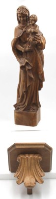 Auktion 348<br>hohe Maria mit Kind, Holz, wohl Süddeutsch, mit Wandhalterung, nur Figur H-49cm [1]