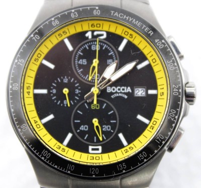 Auktion 348<br>Herren-Armbanduhr, Boccia Titanium, Quarzwerk läuft, guter Zustand, D-4,1cm [1]