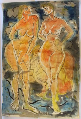 Auktion 348<br>Dellgruen 16.11.51, weibliche Aktdarstellungen, Mischtechnik, ungerahmt, BG 86 x 58cm. [1]