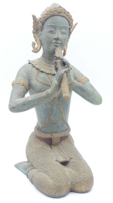 Auktion 357<br>Bronze Musikerin mit Flöte, Thailand, H-24 cm [1]