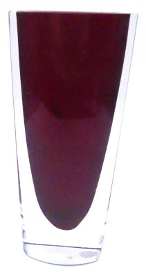 Auktion 348<br>ovoide Murano Vase, H-14,5 cm, B-5 cm, rot/klar [1]