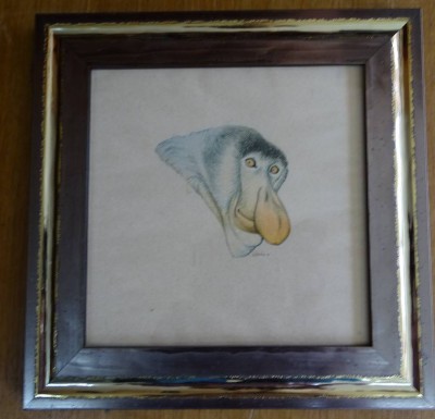 Auktion <br>unleserl. signiertes Affenportrait, Mischtechnik, ger/Glas, RG 27x27 cm [1]
