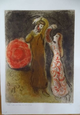Auktion <br>Marc CHAGALL (1887-1985), Farblithografie Ruth mit Boas, 35x26 cm, auf Karton, verso ebenfalls bedruckt [1]