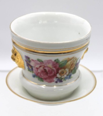 Auktion <br>kl. Übertopf, C.T., florales Dekor, m. Unterteller, ca. H-8,5cm D-9,5cm [1]