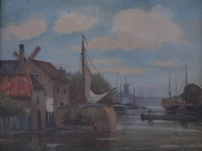 Auktion 348<br>Rolof, Heuboot auf Gracht in Zwandijk Tempera, gerahmt/Glas, RG 42x48 cm, Rahmen beschädigt [1]