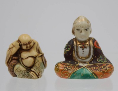 Auktion 348<br>kl. Buddha und Replik einer Netsuke (Kunstmasse), ca. H-6cm [1]