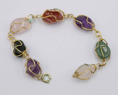 Auktion 349<br>Halbedelstein-Armband, vergoldete Fassung, Lagerspuren, L-20cm [1]