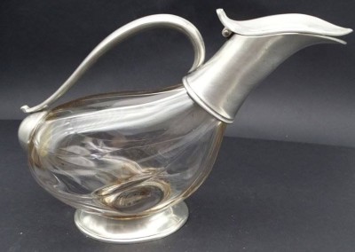Auktion 349<br>Dekantier Kristallkaraffe mit Zinn-Montur, Entenform, H-17 cm, L-27 cm [1]