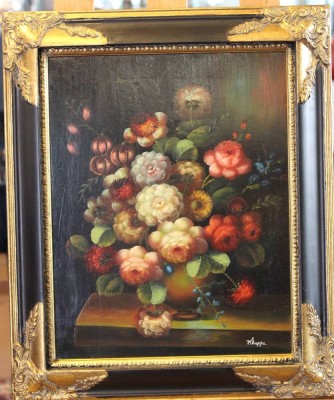 Auktion 349<br>unleserl. sign. Blumenstilleben, Öl/Holz, gut gerahmt, RG 45x38 cm [1]