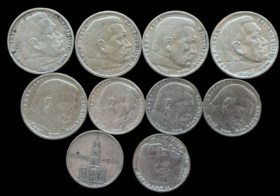 Auktion 358<br>5x 5 RM, 5x 2 RM, Deutsches Reich, Silber [1]