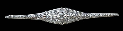 Auktion 349<br>Art Deco Bicolor Goldnadel-585- mit Diamant, ca. 0,10 ct,  L-5,5 cm, 3 gr. [1]