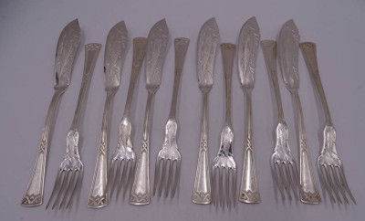 Auktion 349<br>12 tg- Jugendstil-Fischbesteck, plated, L-22 cm [1]