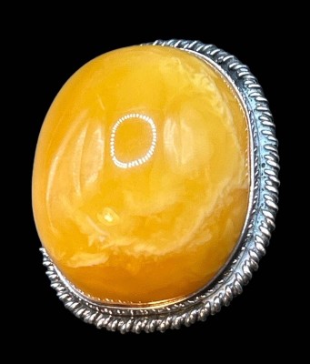 Auktion 349<br>gr. Silber Anhänger bzw. Brosche-925-, gelber Bernstein, Polen, ca. 5x3,5 cm, 27,1 gr [1]