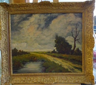 Auktion 349<br>H.Delvaot oder ähnlich?einsamer Weg, Öl/Platte, gerahmt, RG 56x80 cm [1]