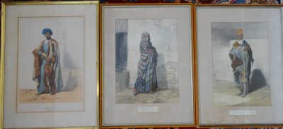Auktion 357<br>3x Farblithografien mit Arabern, ger/Glas, je ca. RG 51x38 cm [1]