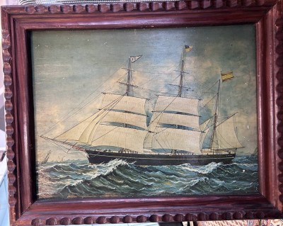 Auktion 364<br>alter Segelschiff Kunstdruck, gerahmt, RG 40x48 cm [1]