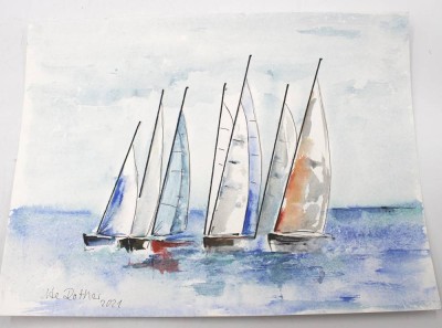 Auktion 349<br>Ute Rother 2021, Segelboote, Aquarell, ungerahmt, BG 30 x 40cm [1]