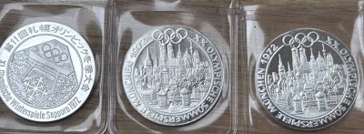 Auktion 349<br>3x Silbermedaillen, Olympia 1972, orig. verschweisst, Silber, zus. ca. 48  gr [1]