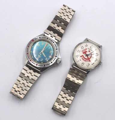 Auktion 349<br>2x div. russische Armbanduhren, 1x Automatik (Werk läuft an) und 1x Handaufzug (Werk läuft), ca. D-4cm und 3,4cm [1]