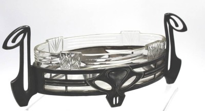 Auktion 349<br>Jugendstil-Schale, WMF,  Zinn m. Glaseinsatz, H-9cm B-23cm [1]