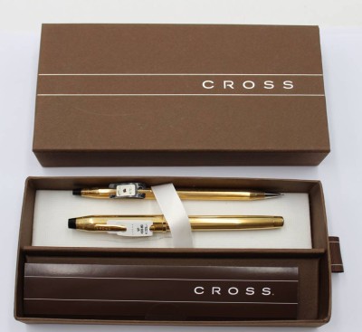 Auktion 349<br>Schreibset, Cross, Bleistift und Füller, 10ct vergoldet, orig. Etui, 750er Goldfeder, neuwertig [1]